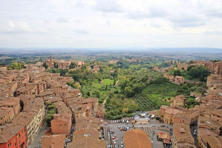 Sienos Toskanos vaizdas iš Torre del Mangia