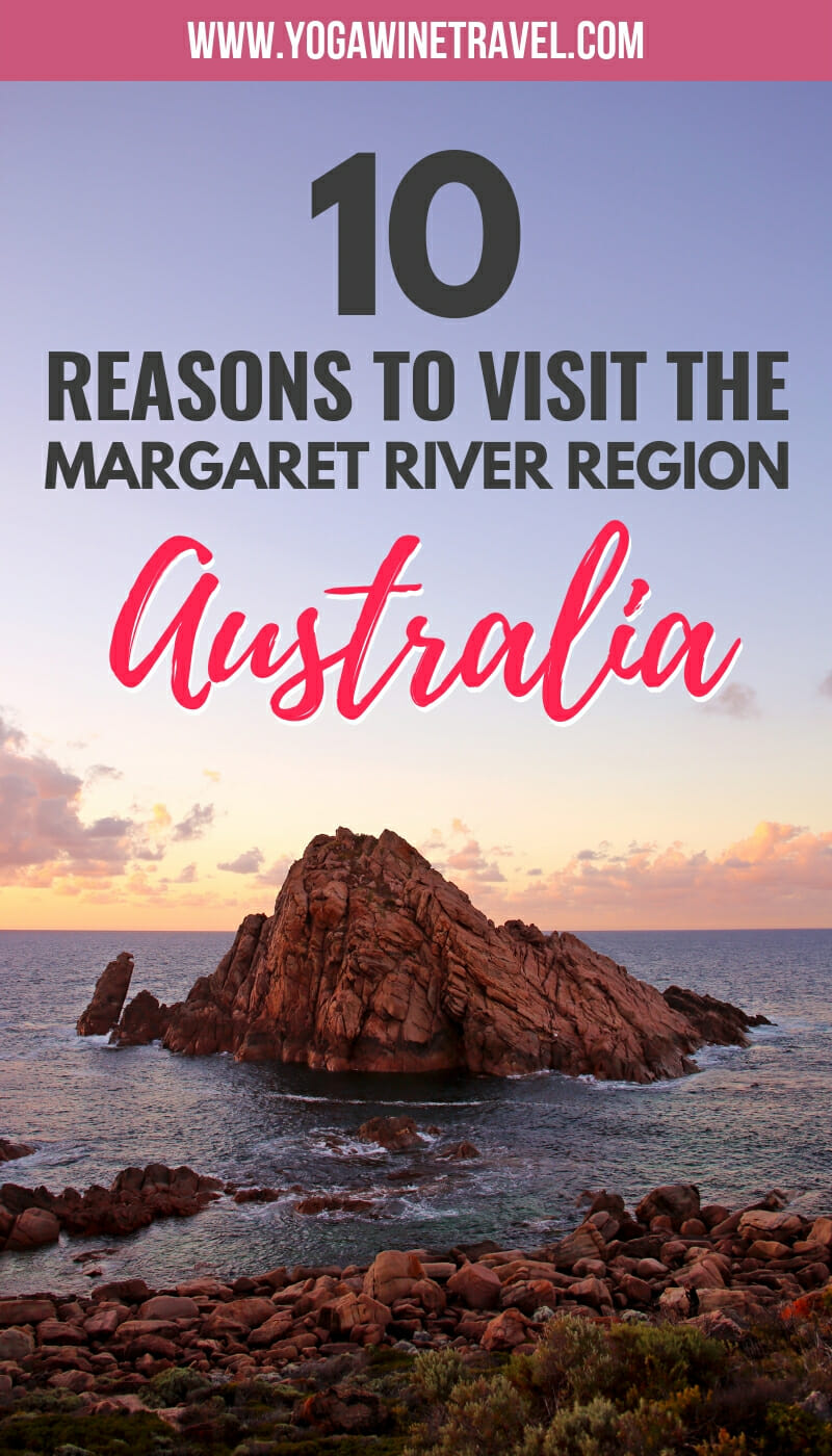 Sugarloaf Rock in the Margaret River region in Australia with text overlay