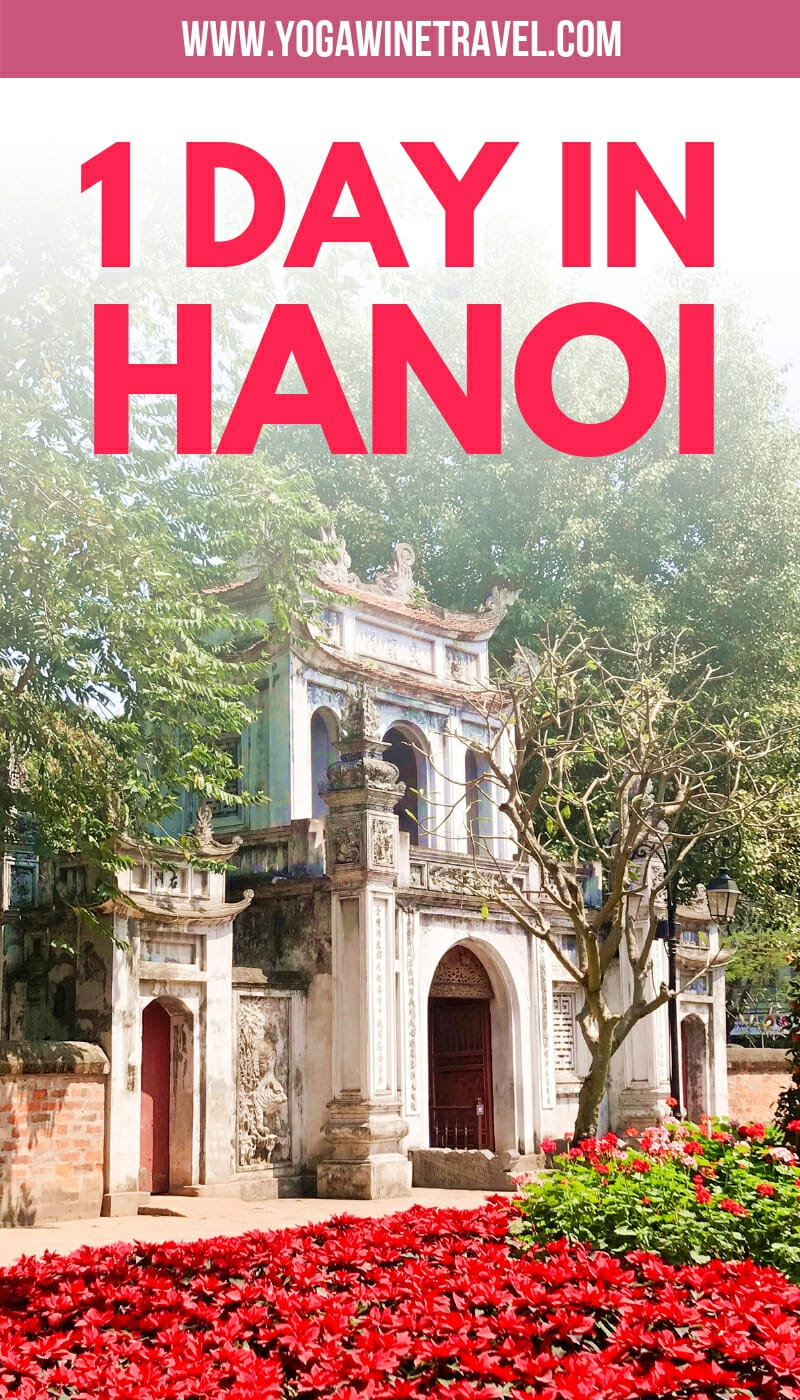 Temple in Hanoi Vietnam with text overlay