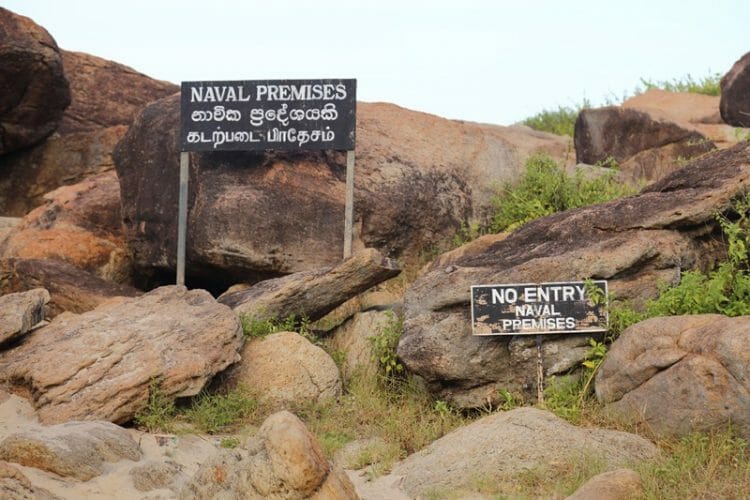 Naval premises sign in Arugam Bay Sri Lanka