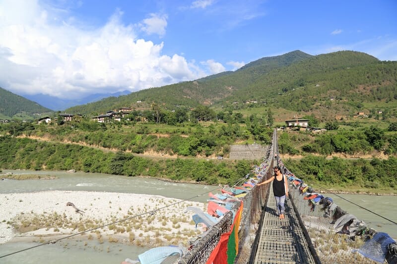 Pho Chhu suspension bridge in Punakha Bhutan
