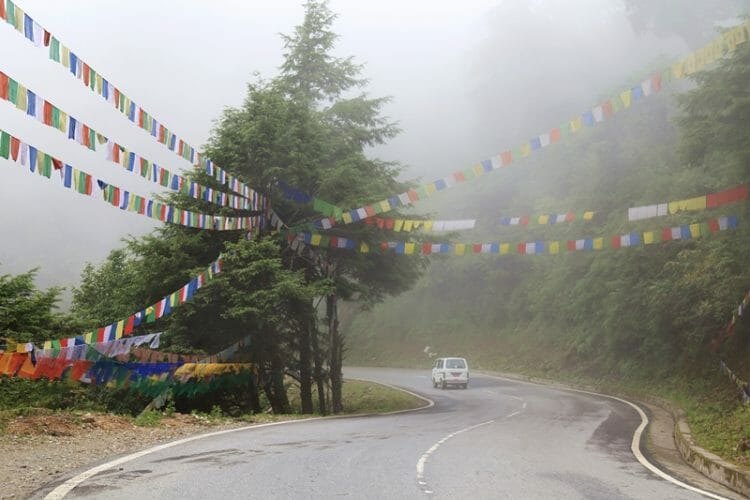 Prayer flags on roads in Bhutan