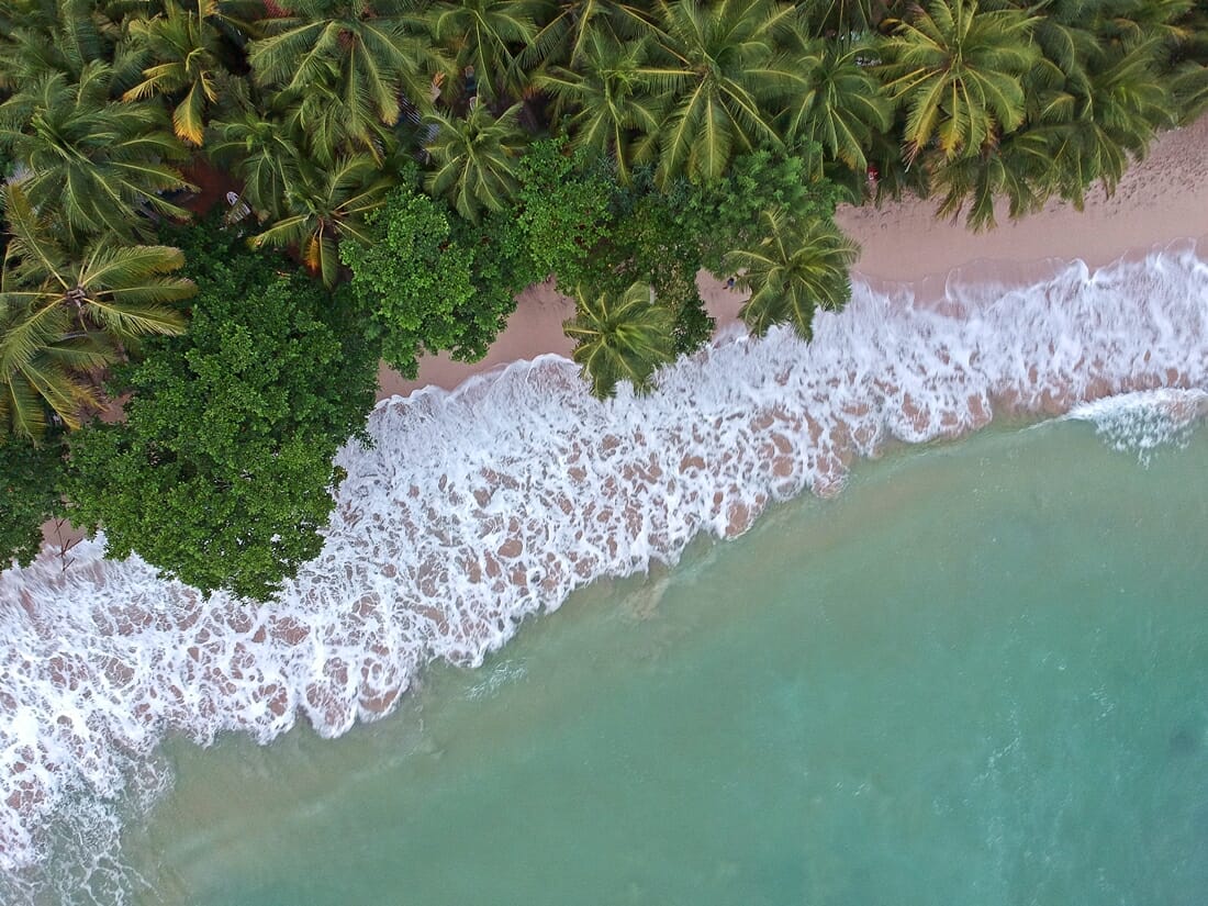 Drone shot over a beach in South Sri Lanka