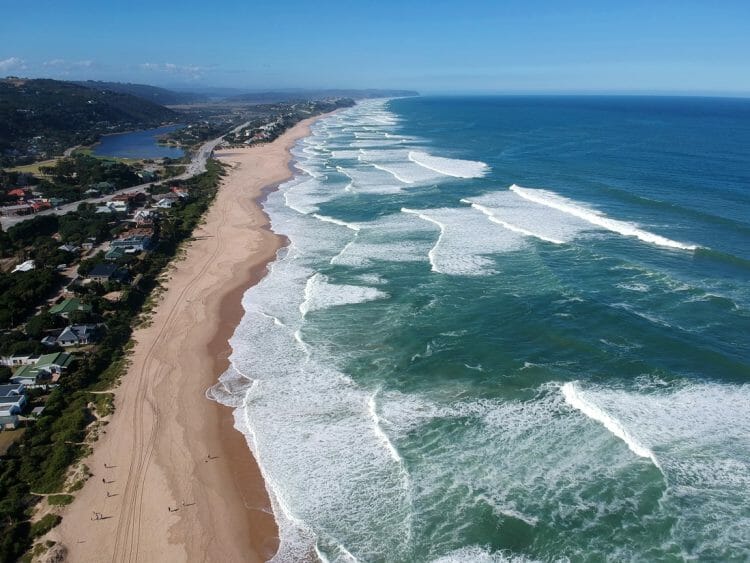 Drone photo of Wildnerness Beach on Garden Route South Africa