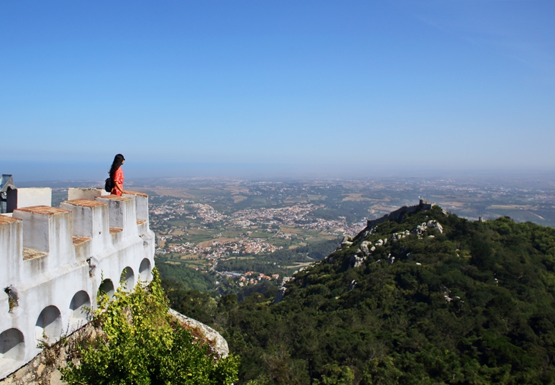 Pena Palace view of Moorish Castle in Sintra Portugal
