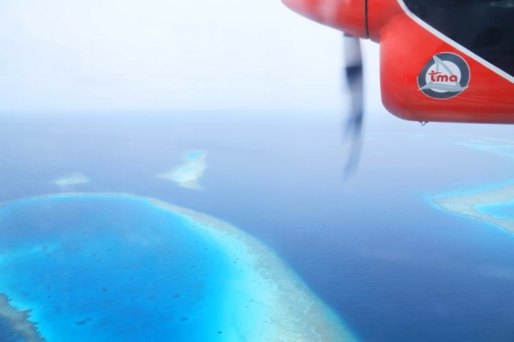 View from a seaplane in the Maldives