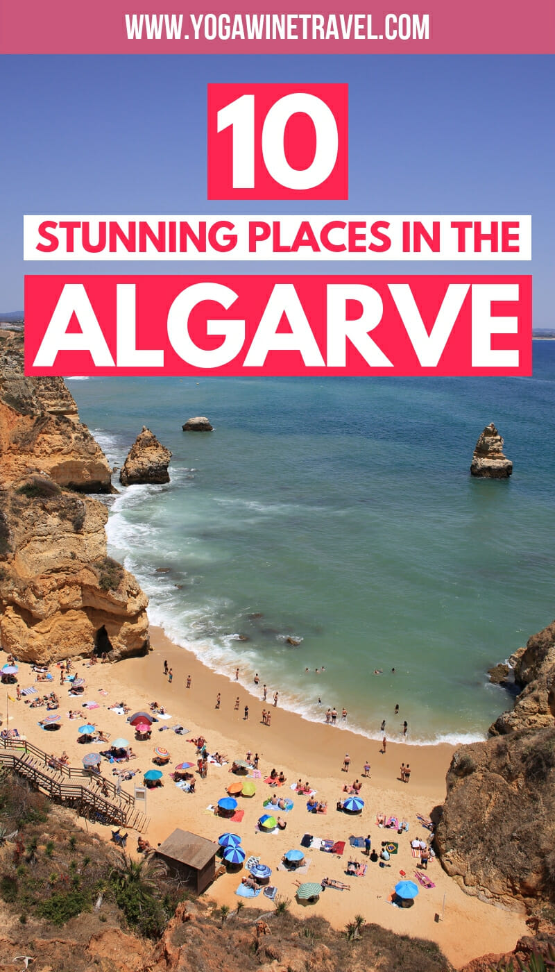 Beach in the Algarve Portugal with text overlay