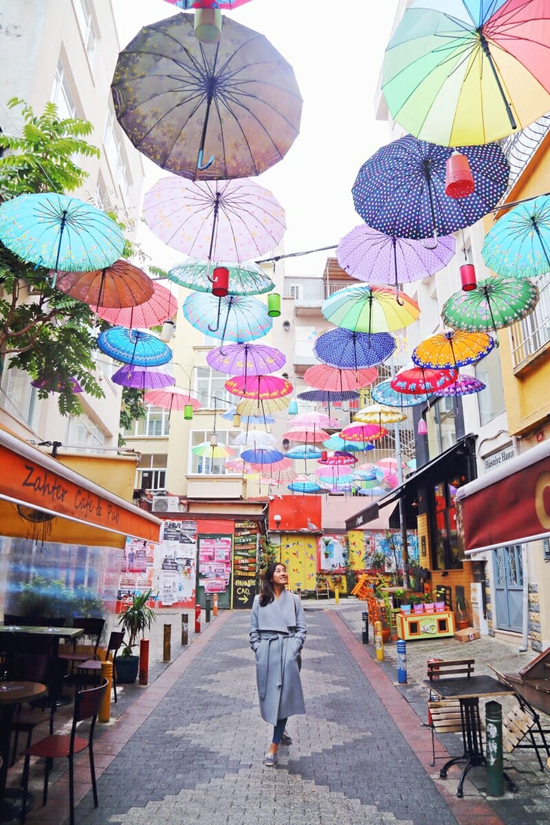Colourful umbrellas in Kadikoy in Istanbul