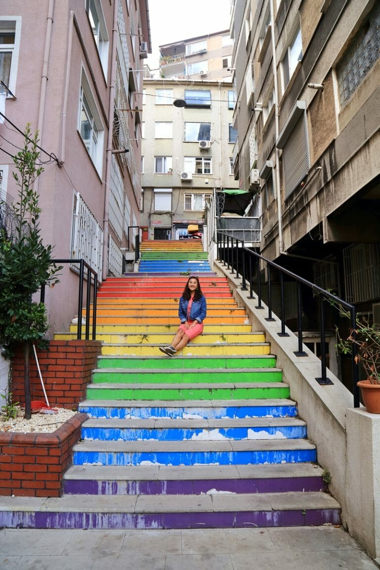 Rainbow stairs in Istanbul Turkey