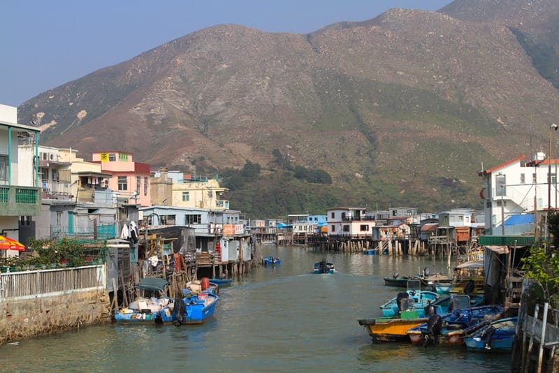 Stilt homes along the shores of Tai O fishing village in Hong Kong