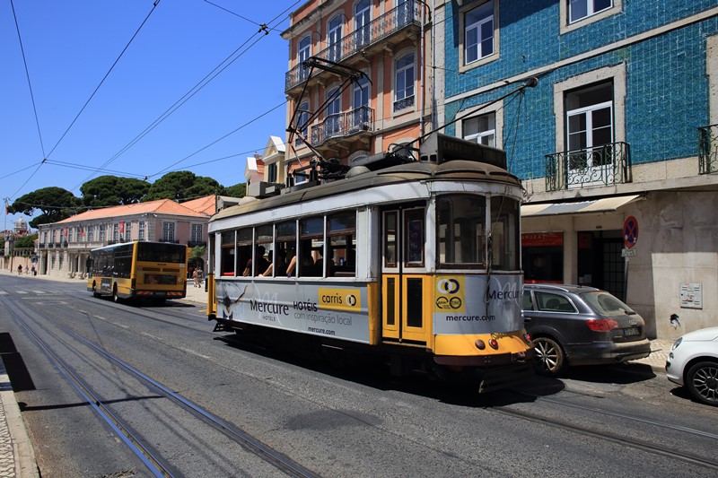 Yellow trams in Lisbon Portugal