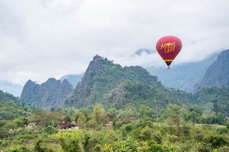 Flying Over Laos in a Hot Air Balloon in Vang Vieng