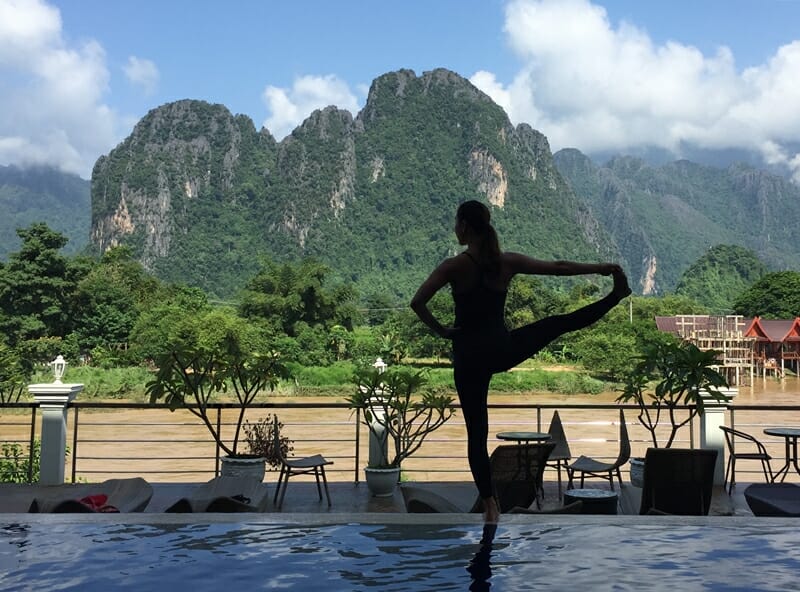 Yoga in Vang Vieng by the pool