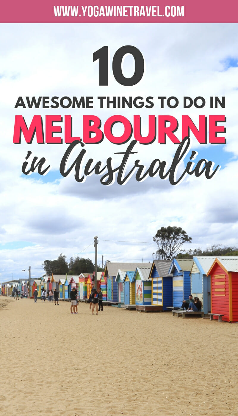 Brighton bathing boxes in Melbourne Australia with text overlay