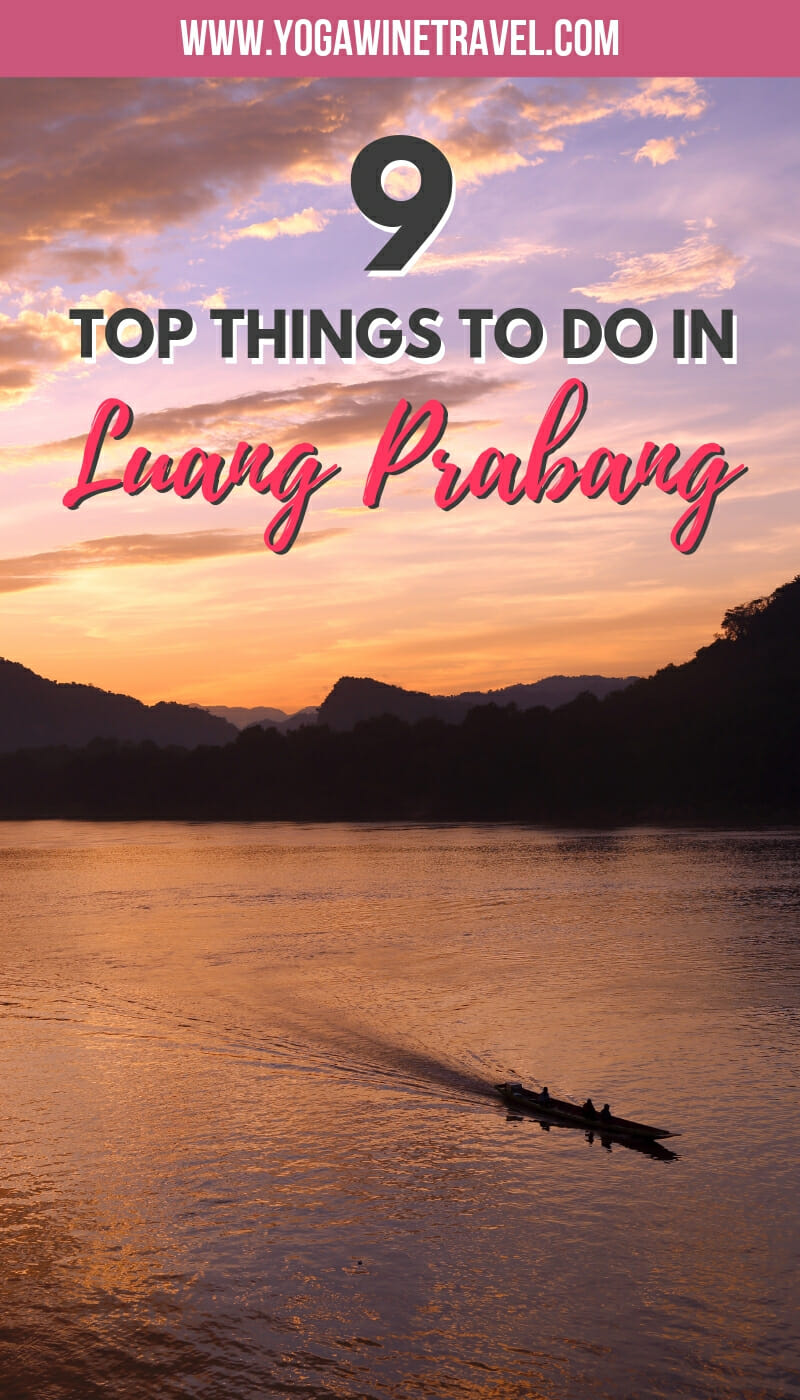 Sunset in Luang Prabang Laos with text overlay