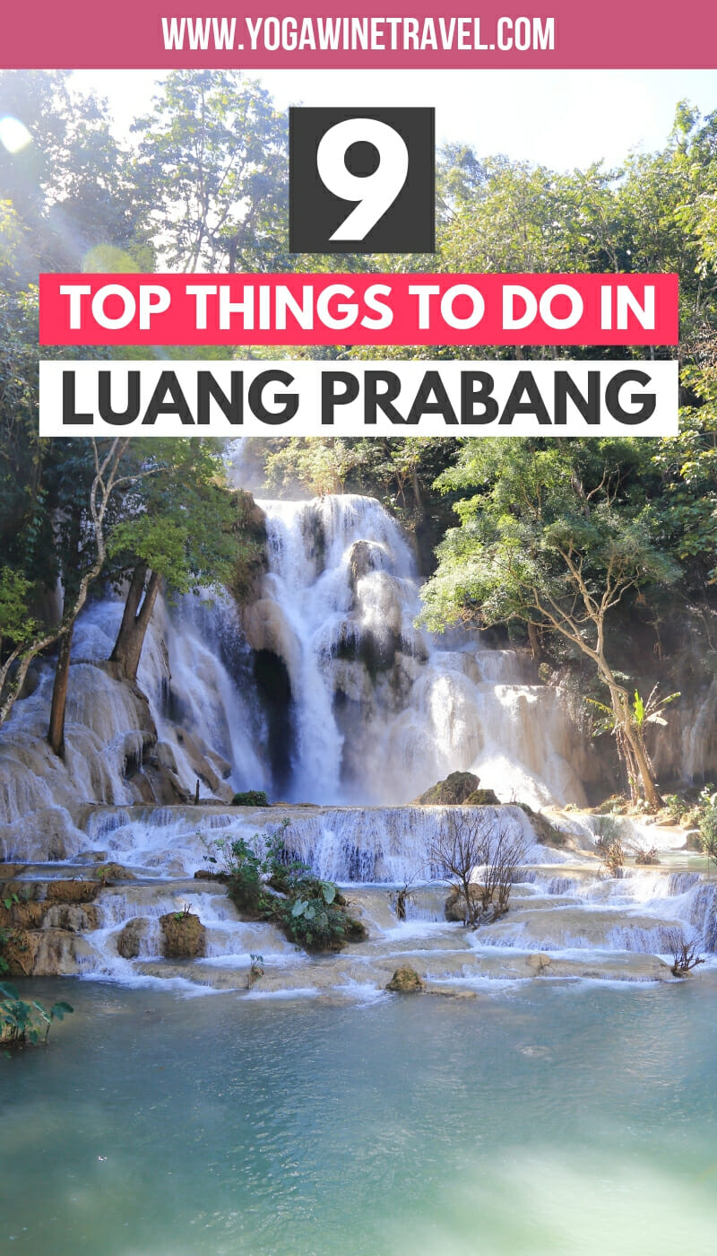 Kuang Si waterfall in Laos with text overlay