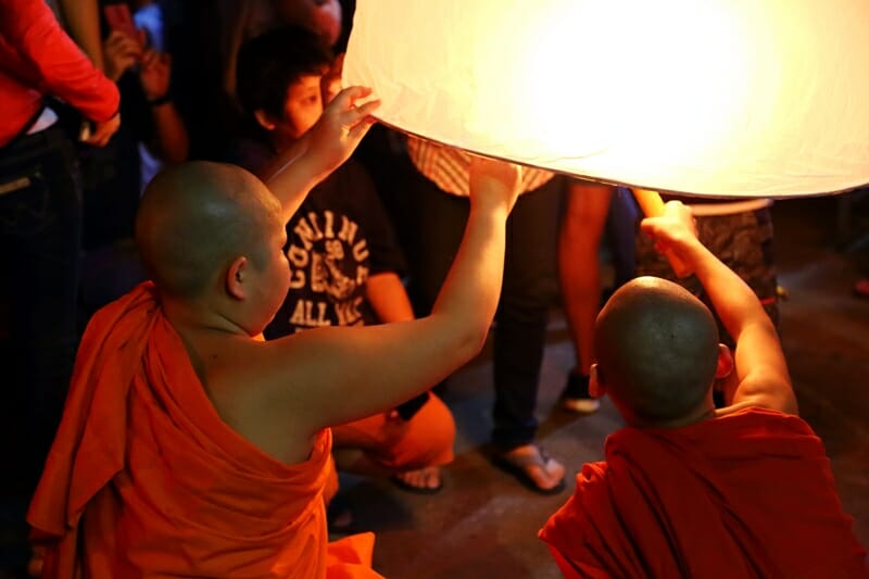 Monks at Wat Chai Mongkhon in Chiang Mai during Yi Peng