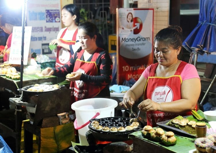 Street food at Luang Prabang Night Market in Laos