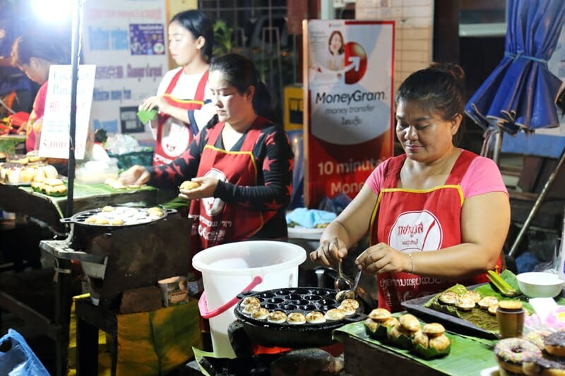 Street food at Luang Prabang Night Market in Laos