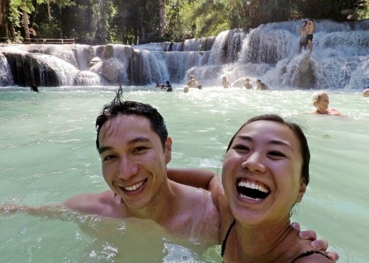 Swimming at Kuang Si Waterfall in Luang Prabang Laos