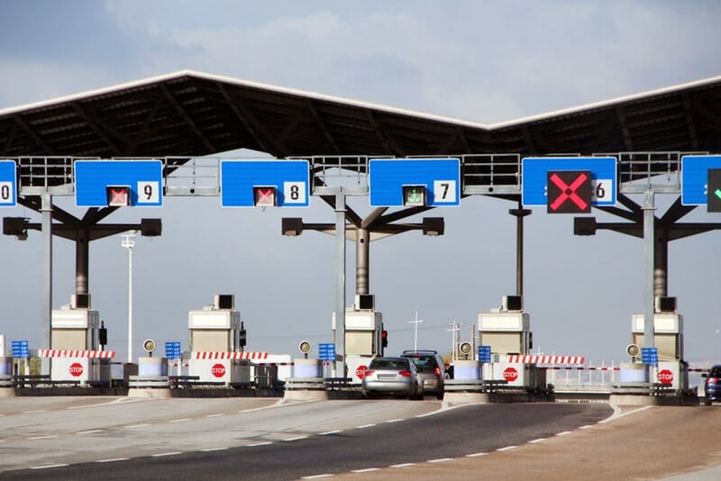 View of a toll on a highway, located in Portugal, Europe.