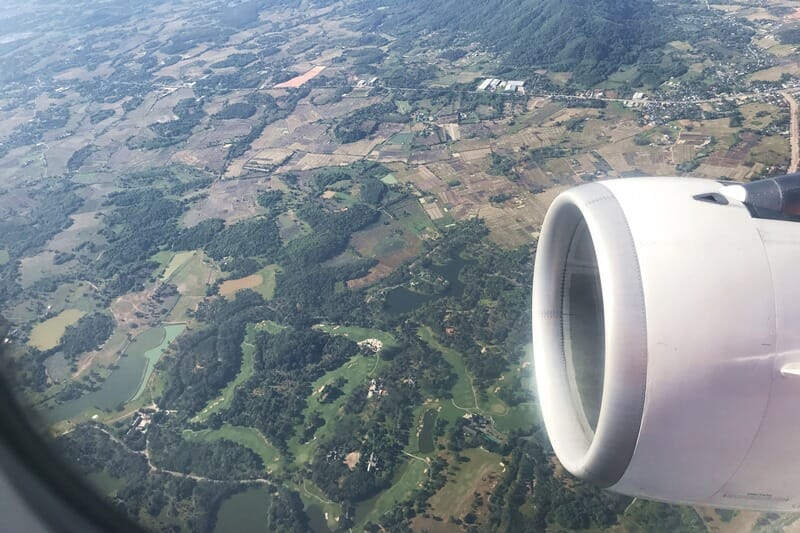 View of Chiang Rai from airplane window in Thailand