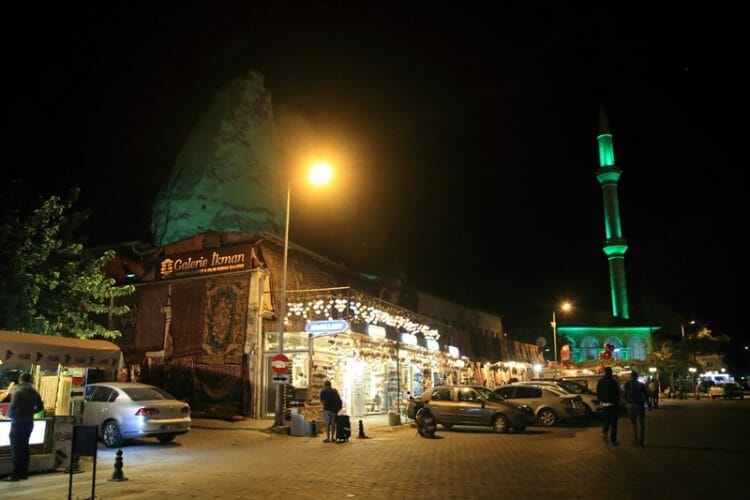 Goreme town at night in Cappadocia Turkey