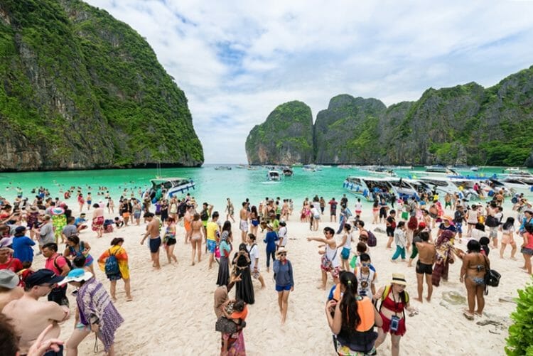Overcrowded Phi Phi Island in Thailand