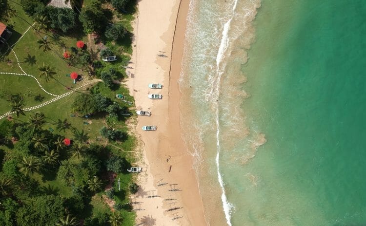 Drone shot of Talalla Beach in Southern Province Sri Lanka