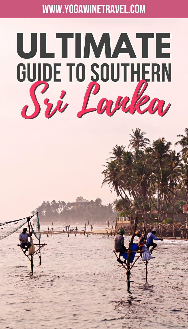 Stilt fishermen in south Sri Lanka with text overlay