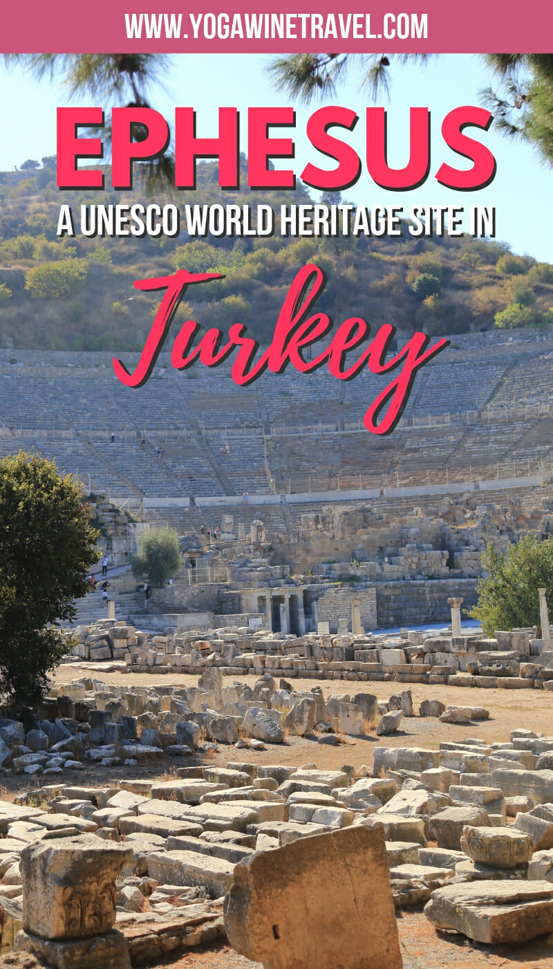 Ephesus ruins in Turkey with text overlay