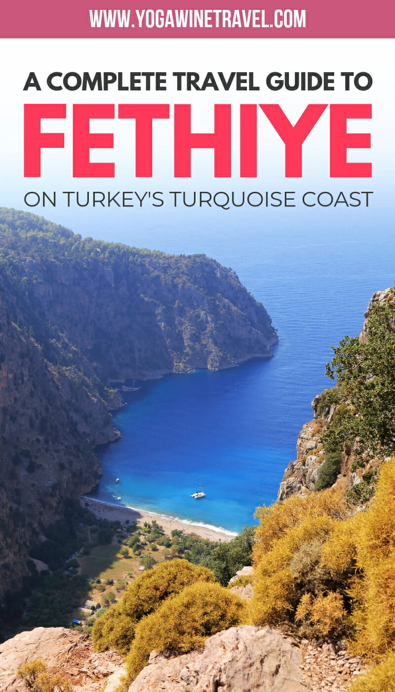 Butterfly Valley near Fethiye in Turkey with text overlay