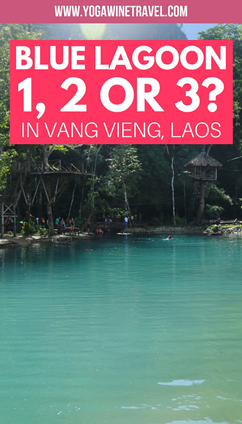 Blue lagoon in Vang Vieng Laos with text overlay