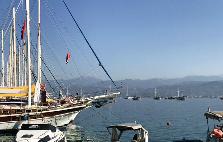 Boats in Fethiye harbour in Turkey