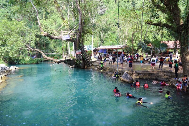 Crowded Blue Lagoon 1 in Vang Vieng Laos