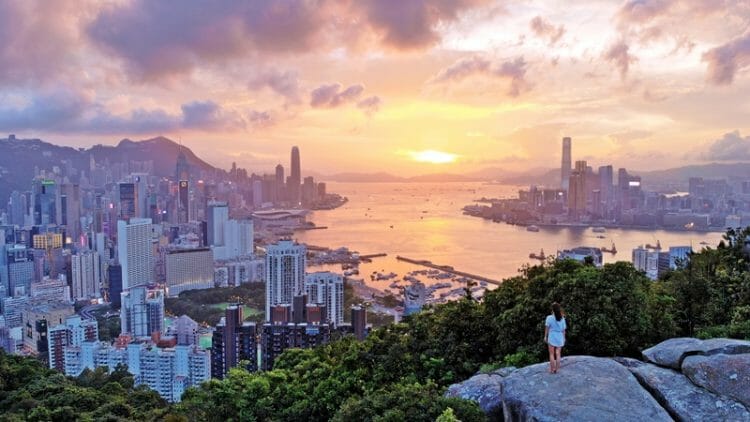 Hong Kong sunset skyline from secret hike