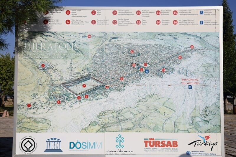 Map of Hieropolis and Pamukkale in Turkey