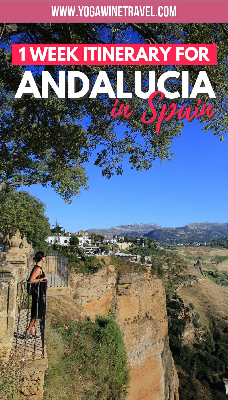 Woman standing in Ronda Spain with text overlay