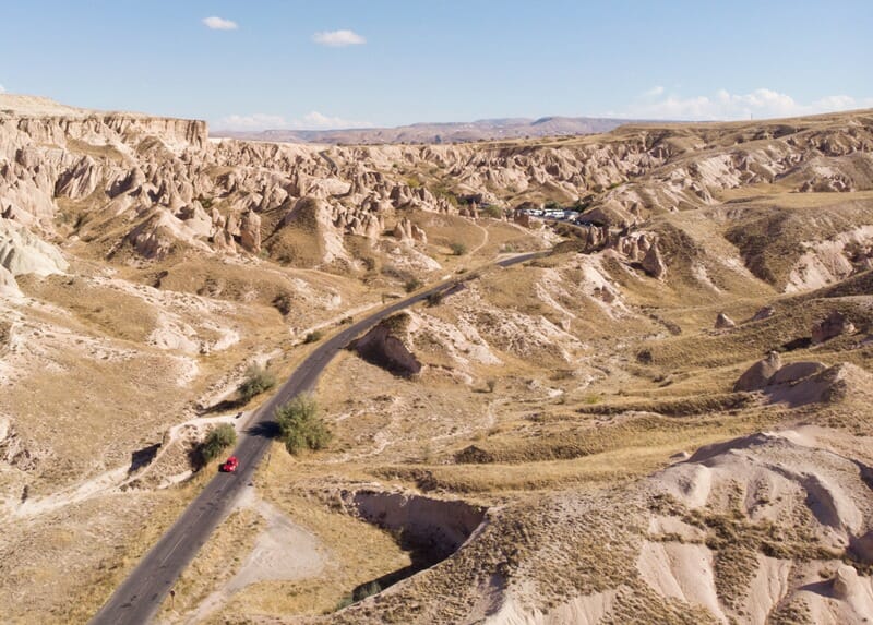 Driving through Cappadocia drone shot
