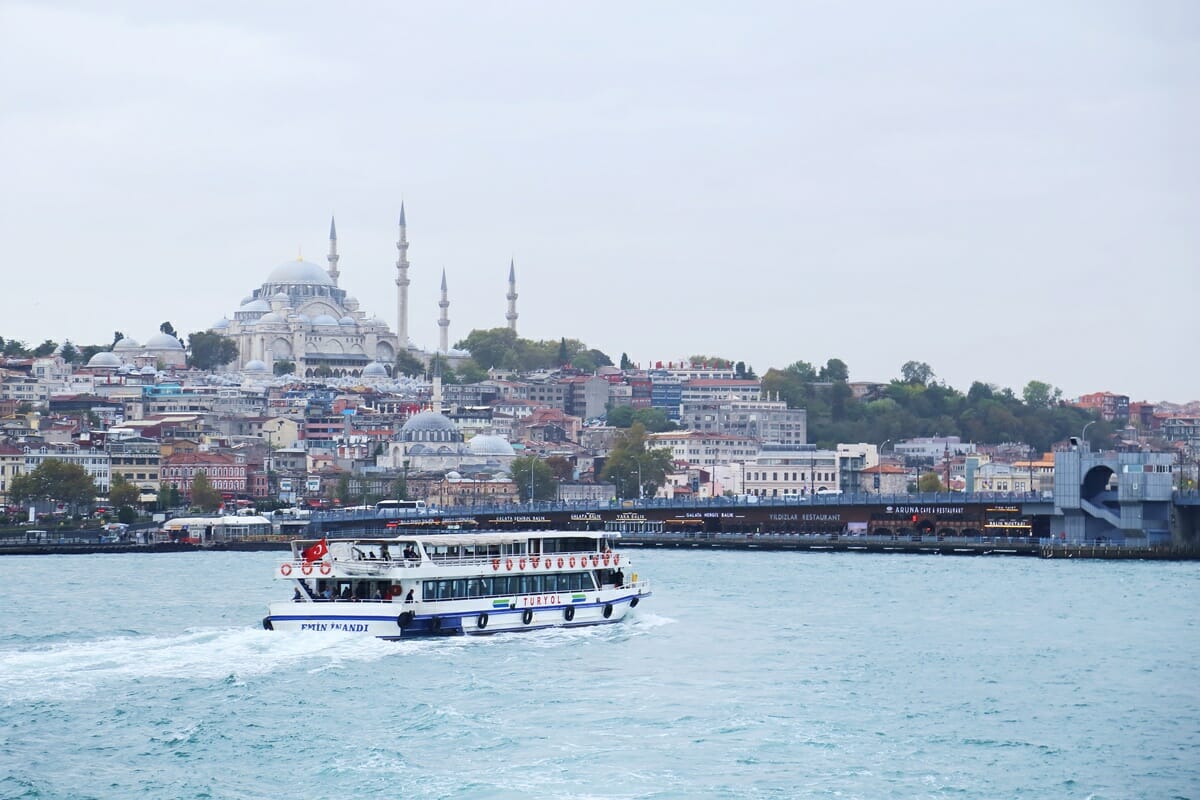 Ferry in the Bosphorus Strait in Istanbul Turkey