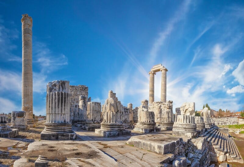 Ancient temple of Apollo in the city of Didim under the bright sun. Turkey