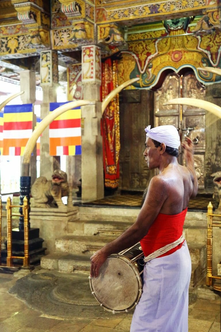 Drummer at Temple of the Sacred Tooth Relic in Kandy Sri Lanka