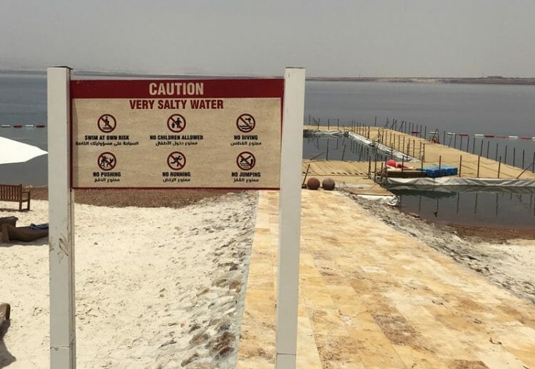 Dead Sea warning sign in Jordan