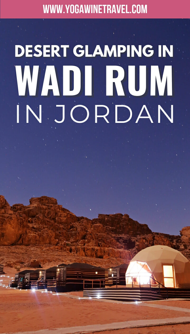 Martian Dome glamping tent in Wadi Rum with night sky in the background and text overlay