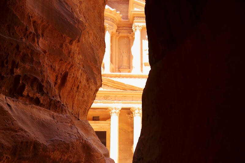 View of the Treasury from the Siq in Petra Jordan
