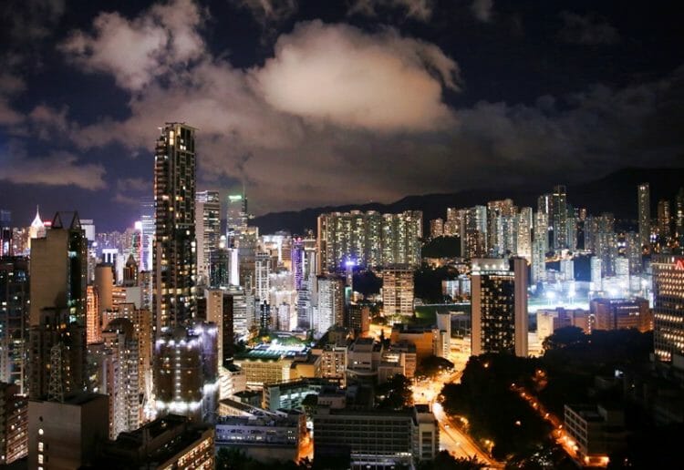 Wan Chai neighbourhood in Hong Kong from above