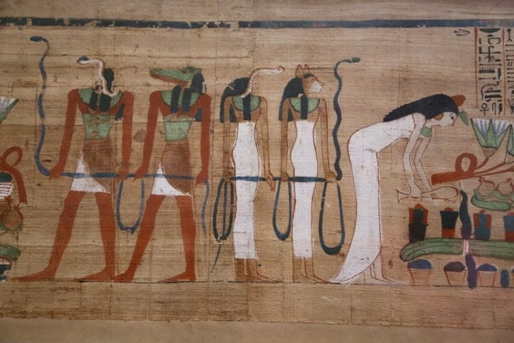 Coloured papyrus in Egyptian Museum in Cairo Egypt