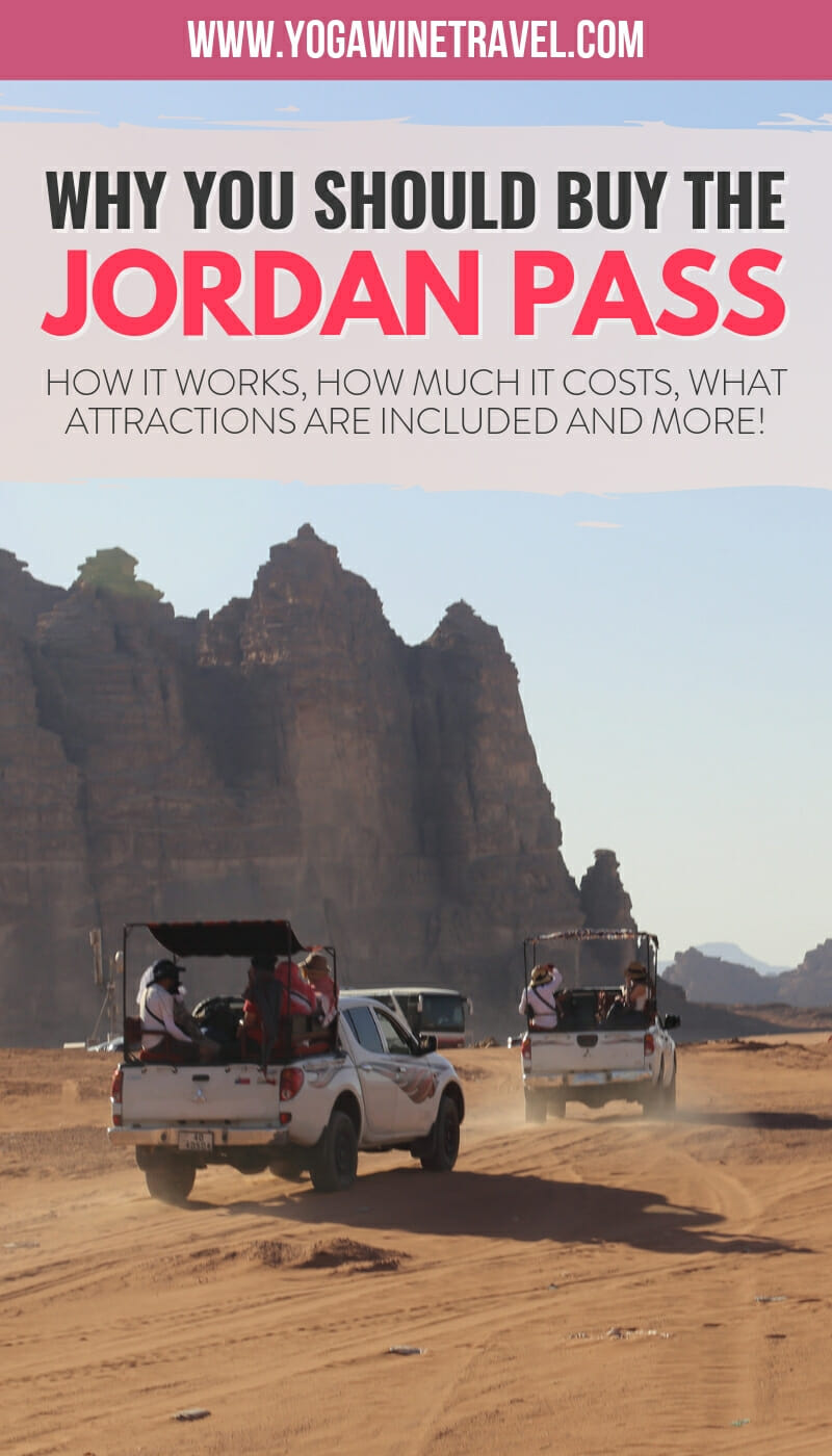 Desert safari jeeps in Wadi Rum Jordan with text overlay