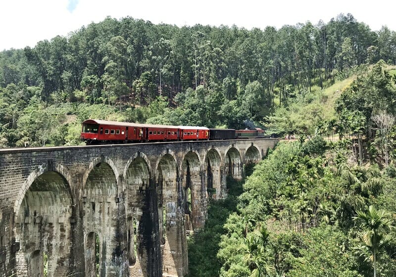 Train on the Nine Arch Bridge in Ella Sri Lanka