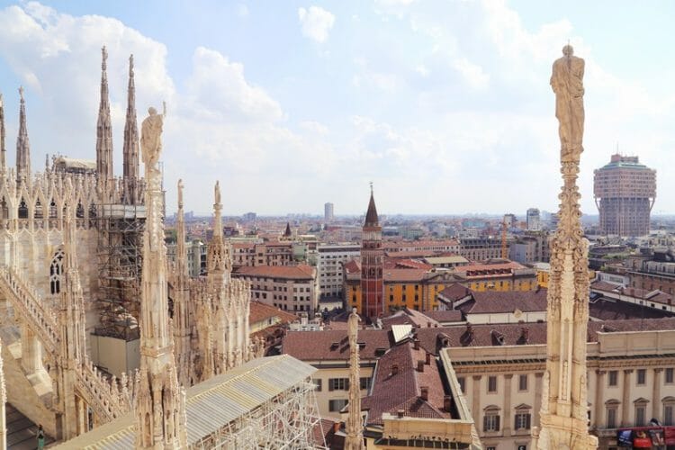 View from the Duomo rooftop in Milan Italy
